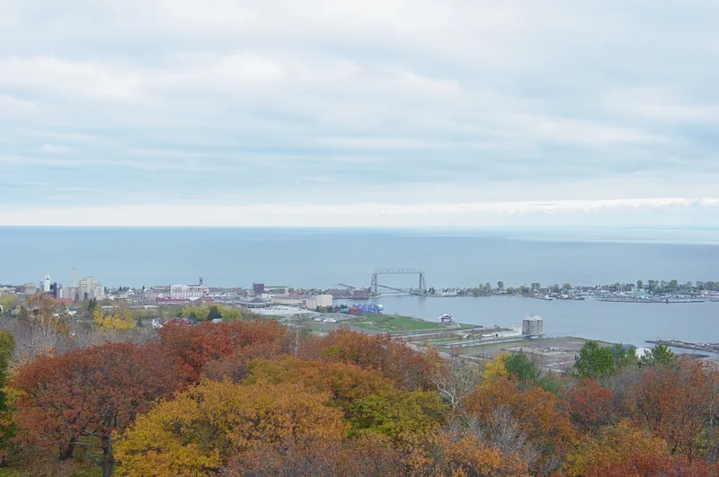 Duluth harbor and the Aerial Lift Bridge from Enger Tower